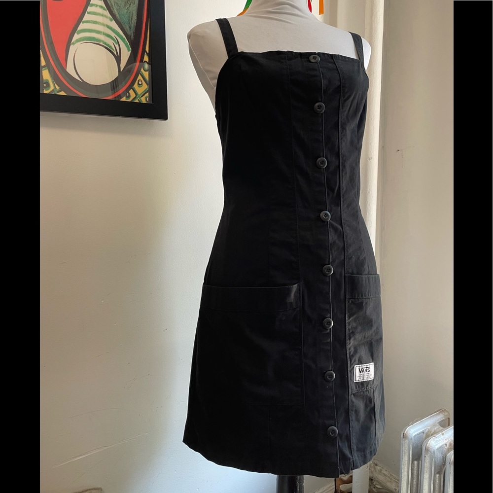 Vans NWT black denim-ish Small button down strap dress